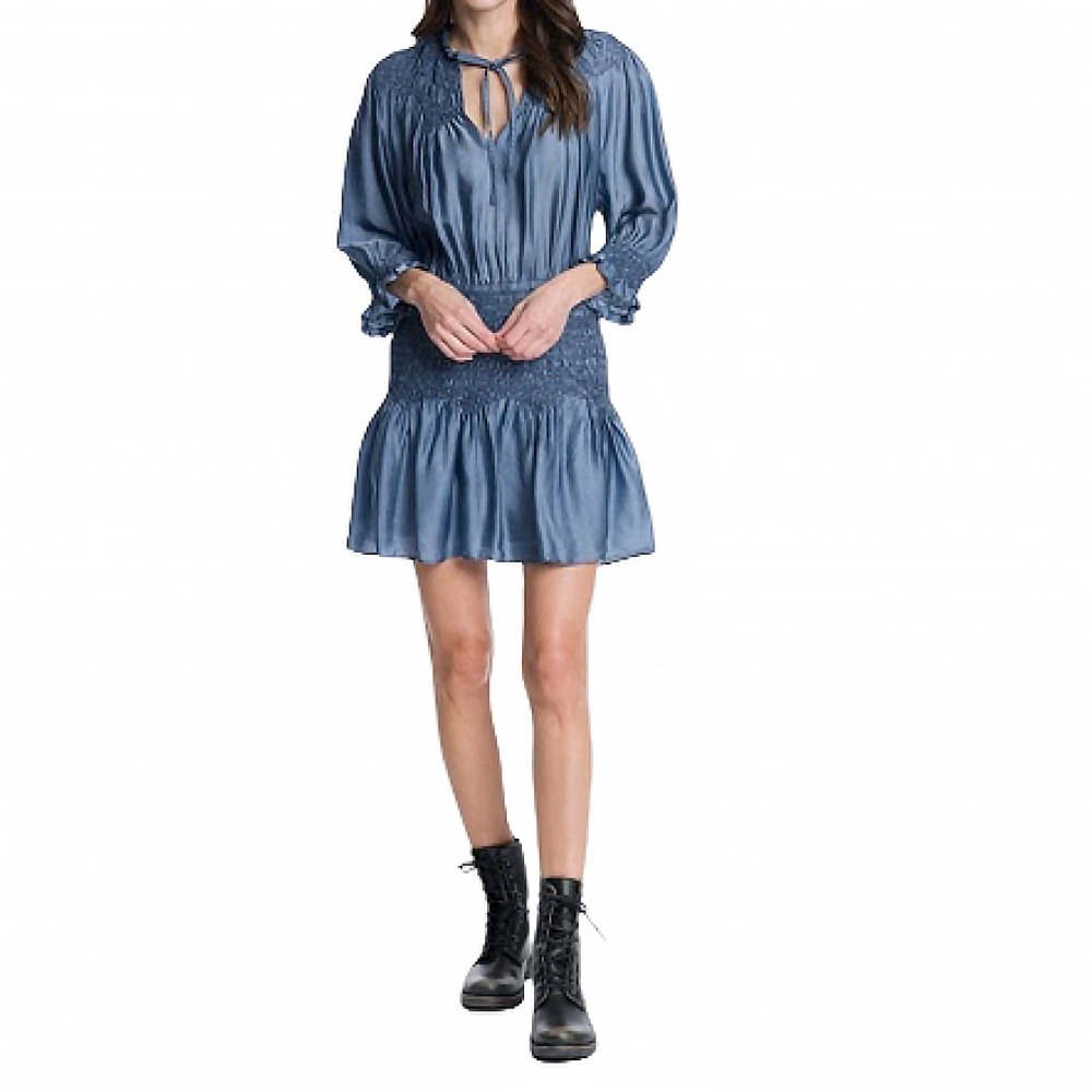 FRYE Bering Sea Blue Smocked Ruffle‎ Dress XS